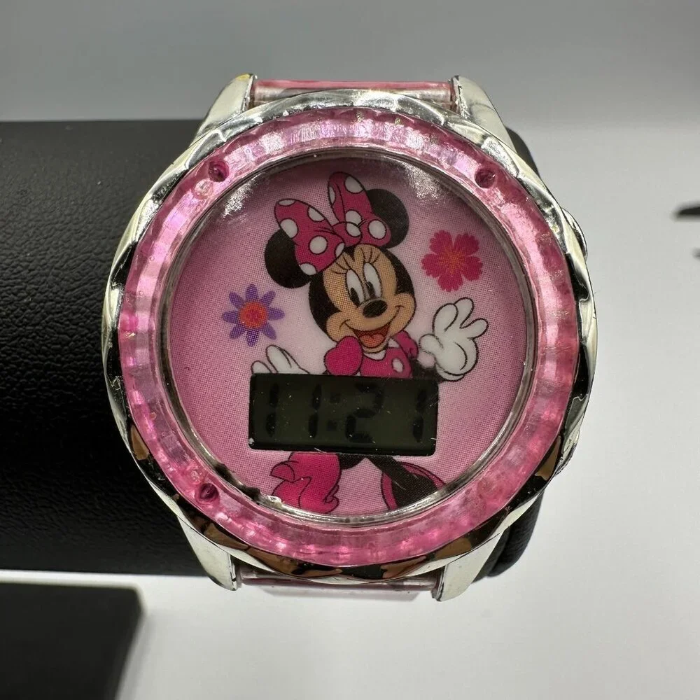 3/$30 Minnie Mouse Watch Girls Digital Pink Floral Band Disney Character